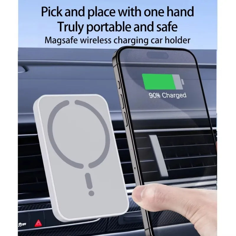 Cargador Inalámbrico Magnético para Coche 15W – Soporte Rejilla, Compatible iPhone 12-17 y Android