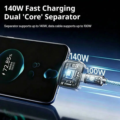 Protector de Carga Automático 140W – Corte Inteligente, Anticarga Excesiva, Adaptador USB-C