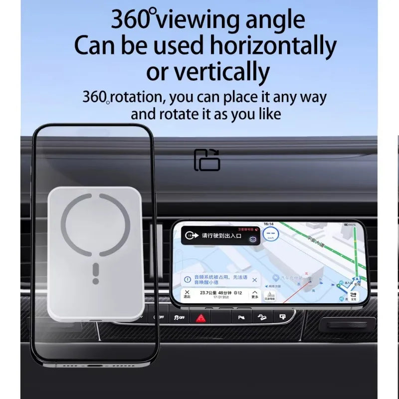 Cargador Inalámbrico Magnético para Coche 15W – Soporte Rejilla, Compatible iPhone 12-17 y Android