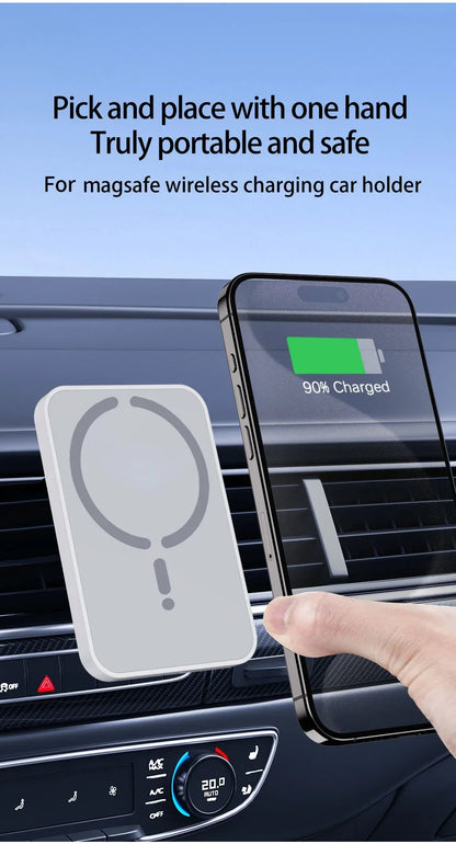 Cargador Inalámbrico Magnético para Coche 15W – Soporte Rejilla, Compatible iPhone 12-17 y Android
