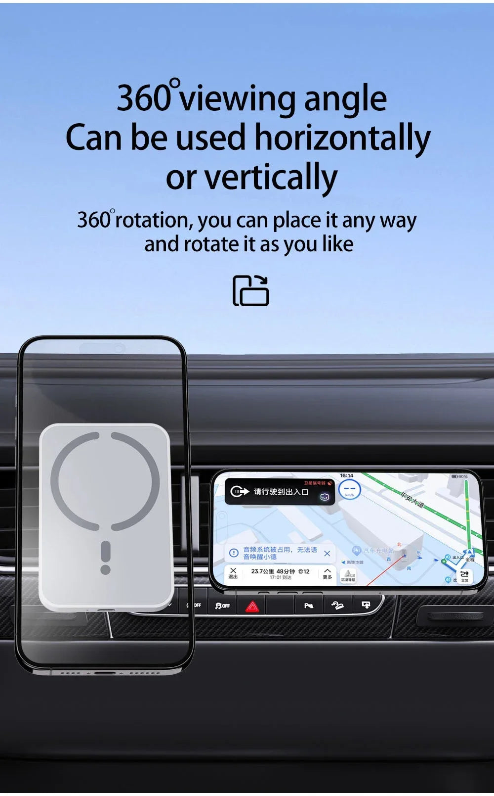 Cargador Inalámbrico Magnético para Coche 15W – Soporte Rejilla, Compatible iPhone 12-17 y Android