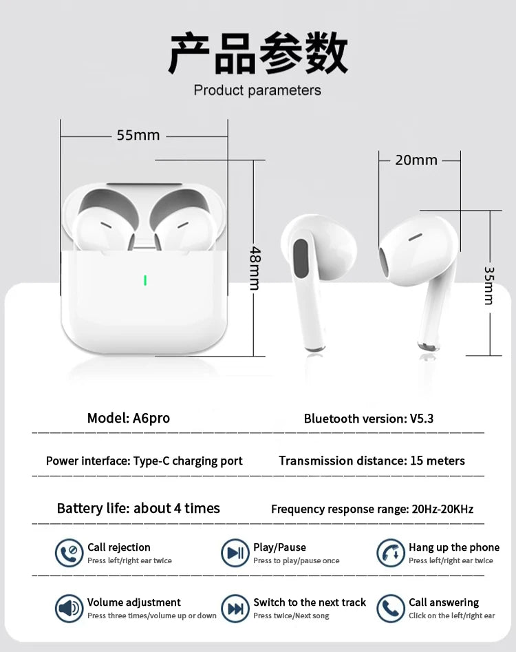 Auriculares Bluetooth 5.3 con Cancelación de Ruido ANC – TWS Inalámbricos, 72h Batería, para iPhone y Android