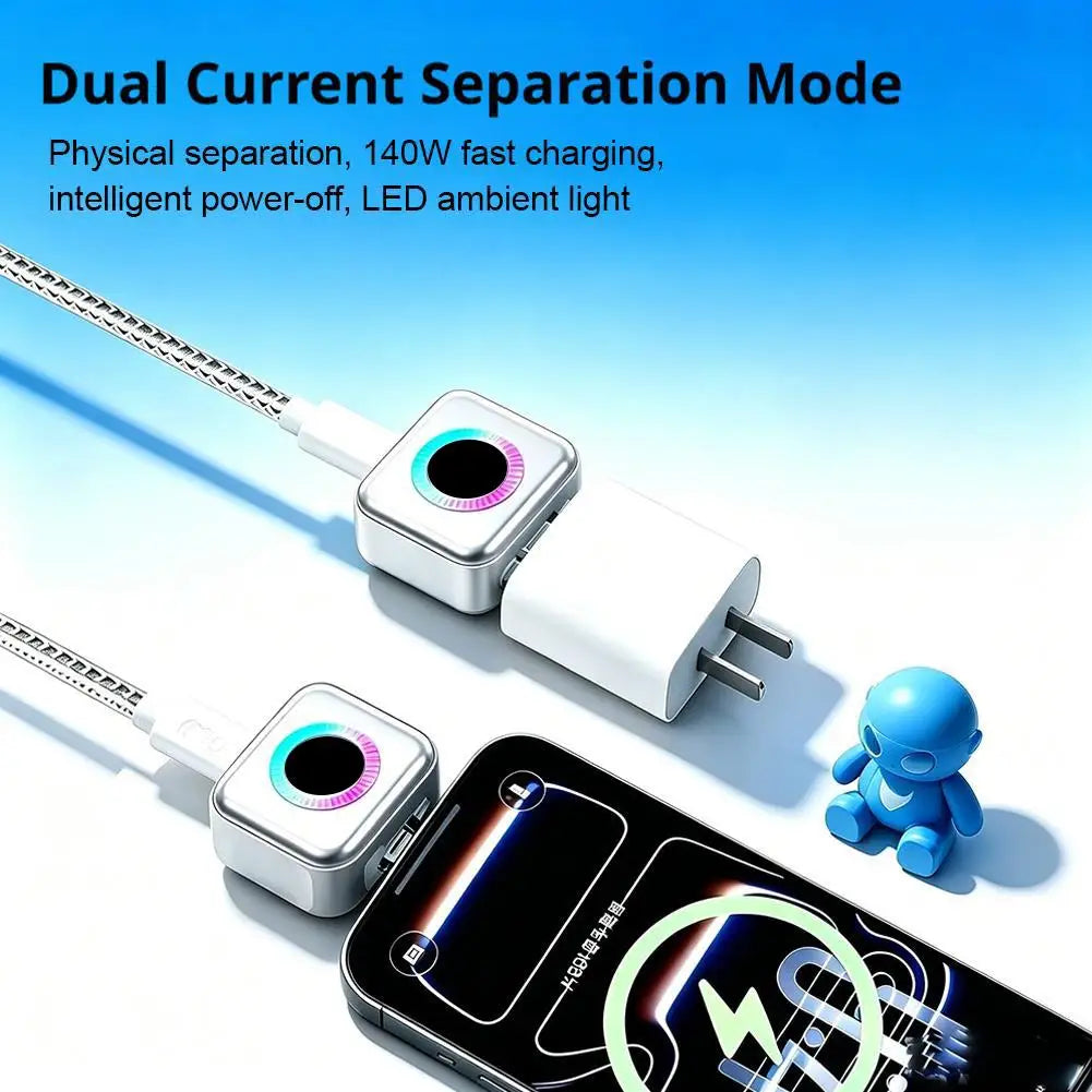 Protector de Carga Automático 140W – Corte Inteligente, Anticarga Excesiva, Adaptador USB-C